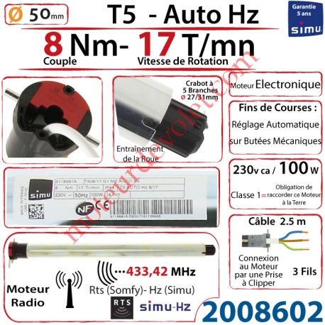 Moteur Electronique Radio T5 Auto Hz 8/17 Rts Réglage Automatique des FdC sans Mds