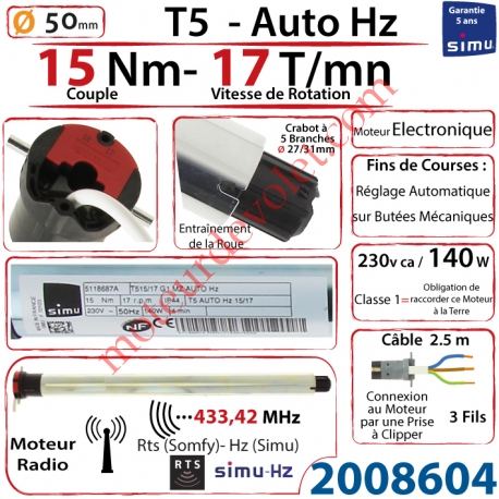 Moteur Electronique Radio T5 Auto Hz 15/17 Rts Réglage Automatique des FdC sans Mds