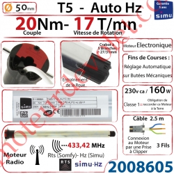 Moteur Electronique Radio T5 Auto Hz 20/17 Rts Réglage Automatique des FdC sans Mds