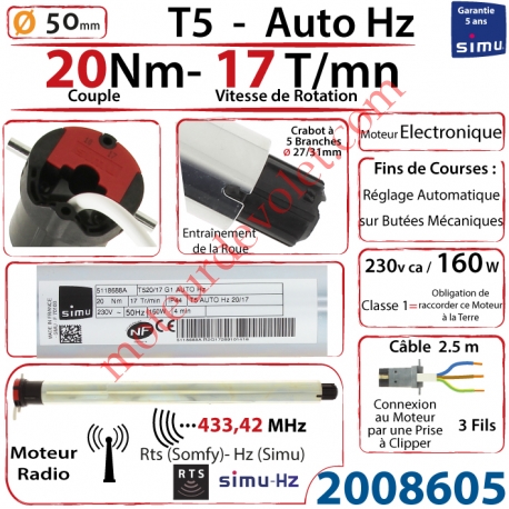 Moteur Electronique Radio T5 Auto Hz 20/17 Rts Réglage Automatique des FdC sans Mds