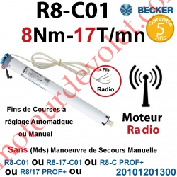Moteur Radio R8-C01 ou R8-C PROF+ Avec FdC à Réglage Automatique ou Manuel 8/17 sans Mds