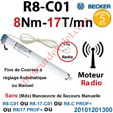 Moteur Radio R8-C01 ou R8-C PROF+ Avec FdC à Réglage Automatique ou Manuel 8/17 sans Mds