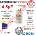 Condensateur d'Origine pour Moteur Tubulaire Simu ou Somfy à Cosses Faston 2,8 mm Capacité 4,5µF ±5% 400-450v