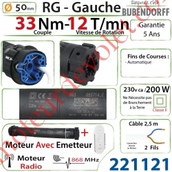 Moteur Bubendorff Radio RG Gauche 33 Nm sans Mds et son Emetteur Mural