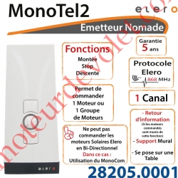 Emetteur Nomade MonoTel 2 Avec Retour d'informations Coloris Blanc 1 Canal