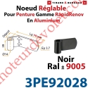 Nœud Réglable pour Penture Gamme RapidRénov Diamètre:14 Lg:70 Déport:15mm en Plat Aluminium de 39,5x4mm Laqué Noir ± Ral 9005