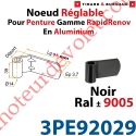 Nœud Réglable pour Penture Gamme RapidRénov Diamètre:14 Lg:95 Déport:15mm en Plat Aluminium de 39,5x4mm Laqué Noir ± Ral 9005
