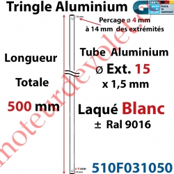 Tringle Alu Laqué Blanc ø 15 mm Lg 500 mm