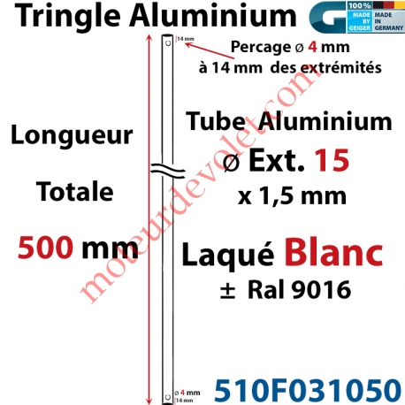 Tringle Alu Laqué Blanc ø 15 mm Lg 500 mm
