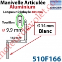 Manivelle Aluminium Bras ø14 mm Lg 160mm Anodisé Naturel Poignées Blanches Tourillon ø9,9 Lg Utile 384mm