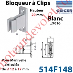 Bloqueur à Clips Prof Fixe de 20 mm pr Tringle Oscillante ø 12 à 17 mm Col Blanc