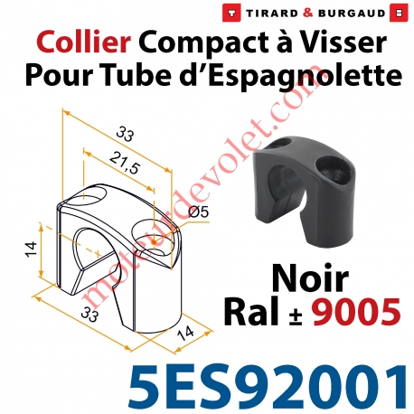 Collier Compact à Visser en Matériau Composite Noir ±Ral 9005 pour Tube Espagnolette Diam 14mm Rainuré en Aluminium (Sans vis)
