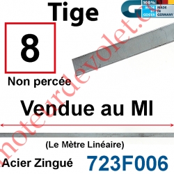 Tige Carrée de 8 mm Non Percée en Acier Brut