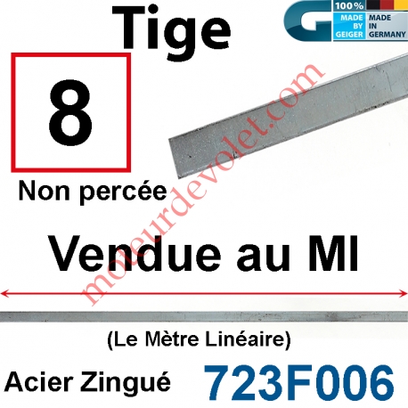 Tige Carrée de 8 mm Non Percée en Acier Brut