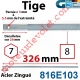 Tige Carré 8 mm Lg 326 mm Hexa 7 Lg 26 mm
