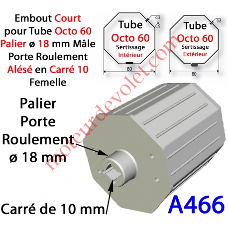 Embout Court Octo 60 Téton ø 18 mm Mâle Alésé en Carré de 10 mm Femelle