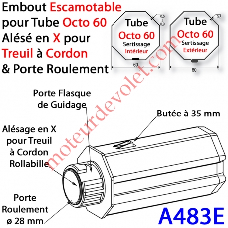 Embout Escamotable Octo 60 Porte Roulement ø28 Alésé en X de 10 mm Femelle pour Treuil à Chainette