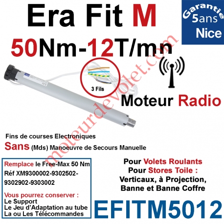Moteur Nice Radio Era Fit M 50/12 Av FdC Electro & Fréquence 433,92MHz Rolling Code M 50