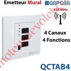 Emetteur Mural Gaposa 434 MHz 4 Canaux 4 Fonctions Avec Cadre Blanc