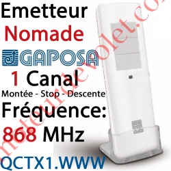 Emetteur Nomade Gaposa 868 MHz 1 Canal 4 Fonctions Coloris Blanc