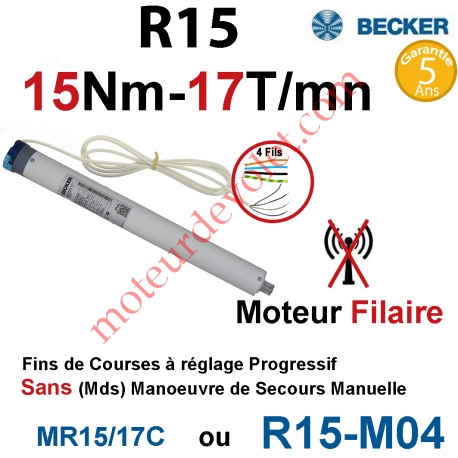 Moteur Filaire Avec FdC à Réglage Progressif 15/17 Becker sans Mds Autre Réf MR15/17C