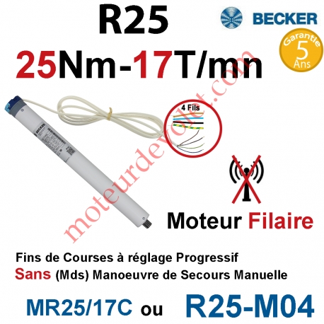 Moteur Filaire Avec FdC à Réglage Progressif 25/17 Becker sans Mds Autre Réf MR25/17C