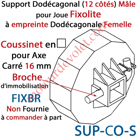 Support Dodécagonal en Carré de 16 mm pour Coffre Fixolite (livré sans broche FIXBR)