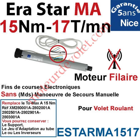 Moteur Nice Filaire Era Star MA 15/17 Av FdC Electroniques Réglables de l'inverseur Série M (Medium ø45mm)