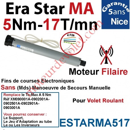 Moteur Nice Filaire Era Star MA 5/17 Av FdC Electroniques Réglables de l'inverseur Série M (Medium ø45mm)