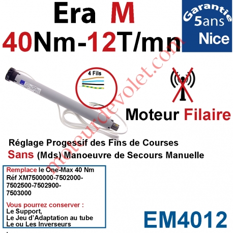 Moteur Nice Filaire Era M 40/12 Avec FdC Manuels Série M (Medium ø45mm)