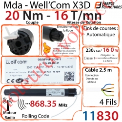 Moteur Mda Wellcom  Radio X3D 20/16