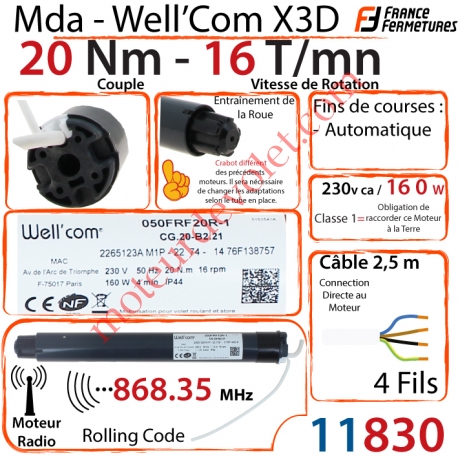 Moteur Mda Wellcom  Radio X3D 20/16