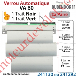 Verrou Automatique Bubendorff VA60 Avec 2 Lames Intermédiaires de 37 mm (pas de 34 mm) -Traits Noir & Vert- La paire