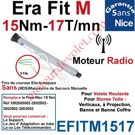 Moteur Nice Radio Era Fit M 15/17 Av FdC Electro & Fréquence 433,92MHz Rolling Code M 50