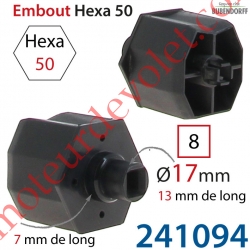 Embout Plastique Hexa 50 Téton Plastique ø 17 mm Lg 13 mm Alésé Carré 8 Freiné