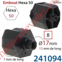 Embout Plastique Hexa 50 Téton Plastique ø 17 mm Lg 13 mm Alésé Carré 8 Freiné