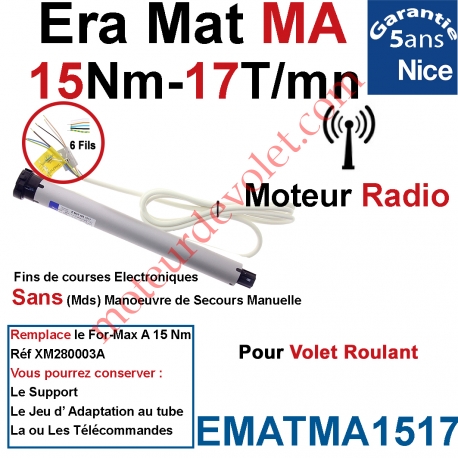 Moteur Nice Radio Era Mat MA 15/17 Av FdC Electro & Fréquence 433,92MHz Rolling Code Série M (Medium ø45mm)