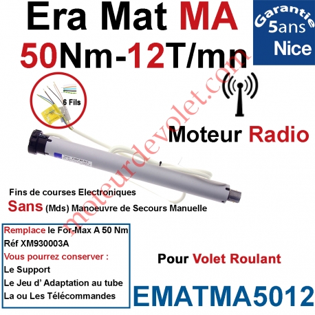 Moteur Nice Radio Era Mat MA 50/12 Av FdC Electro & Fréquence 433,92MHz Rolling Code Série M (Medium ø45mm)