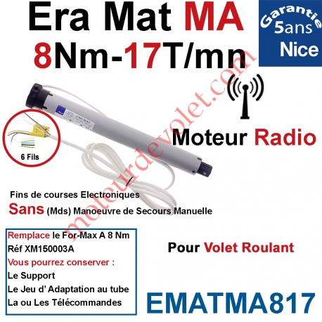 Moteur Nice Radio Era Mat MA 8/17 Av FdC Electro & Fréquence 433,92MHz Rolling Code Série M (Medium ø45mm)