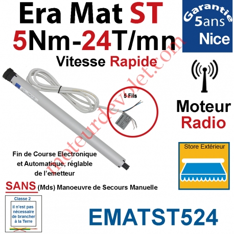 Moteur Nice Radio Era Mat ST 5/24 Av FdC Electro & Fréquence 433,92MHz Rolling Code Série S (Small ø35mm)