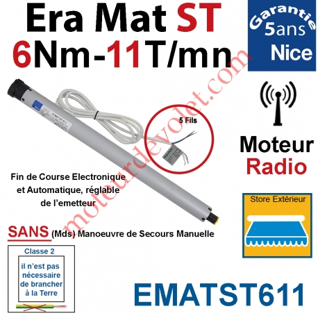 Moteur Nice Radio Era Mat ST 6/11 Av FdC Electro & Fréquence 433,92MHz Rolling Code Série S (Small ø35mm)