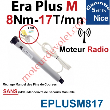 Moteur Nice Radio Era Plus M 8/17 Av FdC Manuel & Fréquence 433,92MHz Rolling Code Série M (Medium ø45mm)