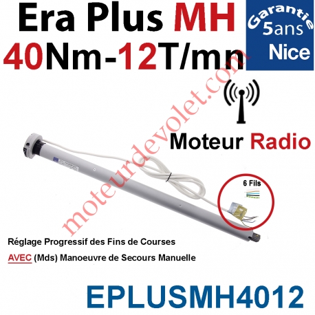 Moteur Nice Radio Era Plus MH 40/12 Av FdC Manuel & Fréquence 433,92MHz Rolling Code Série M (Medium ø45mm) Avec Mds