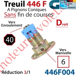 Treuil Débrayable Droit à Pignons Côniques 446F Entrée Carré 6 Femelle Sortie Octo 40 Mâle Sans FdC