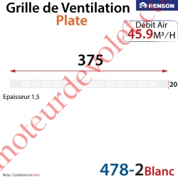 Grille de Ventilation 45.9 m³/h Plate Renson 375 x 20 x 1,25 mm Coloris Laqué Blanc ± Ral 9010