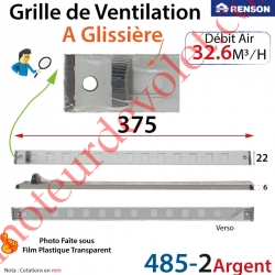 Grille de Ventilation Intérieure 32.6 m³/h à Glissière Renson 375 x 22 x 6 mm Coloris Argent