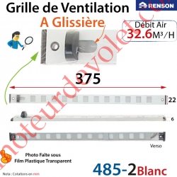 Grille de Ventilation Intérieure 32.6 m³/h à Glissière Renson 375 x 22 x 6 mm Coloris Laqué Blanc ± Ral 9010