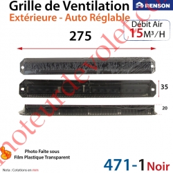 Grille de Ventilation Extérieure 15 m³/h Auto Réglable Renson 275 x 35 Coloris Laqué Noir ± Ral 9005
