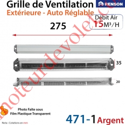 Grille de Ventilation Extérieure 15 m³/h Auto Réglable Renson 275 x 35 Coloris Argent