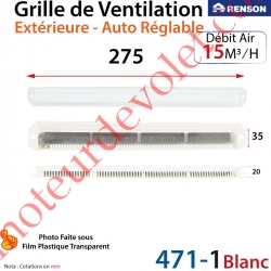 Grille de Ventilation Extérieure 15 m³/h Auto Réglable Renson 275 x 35 Coloris Laqué Blanc ± Ral 9010